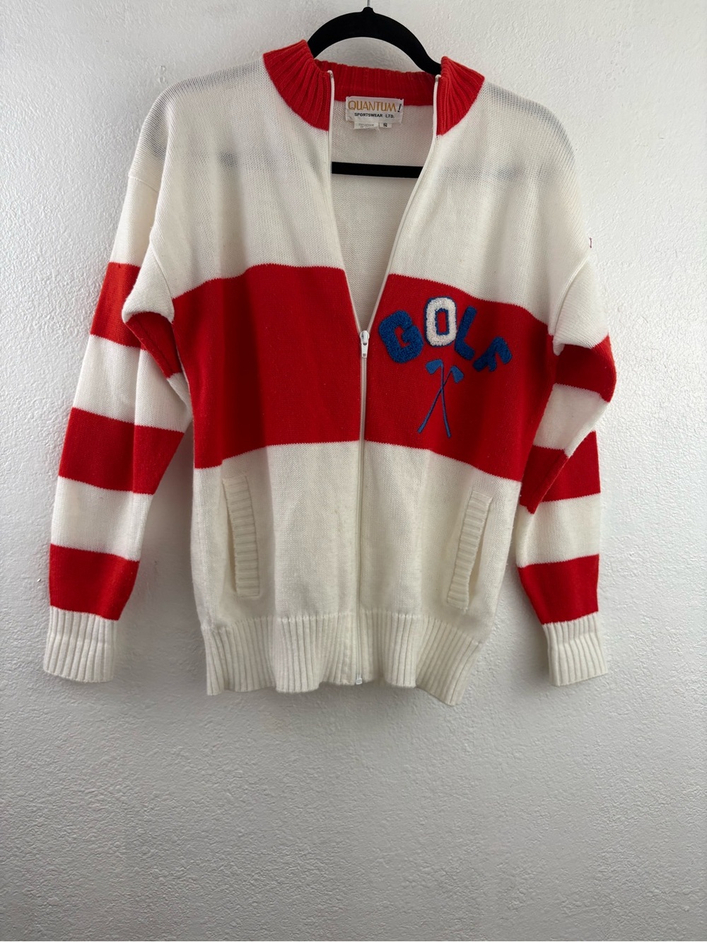 Quantum Sportswear women's full-zip golf cardigan red-and-white color-blocking S